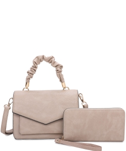 Fashion Ruched Top Handle 2-in-1 Satchel  LF22918 STONE